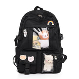 Women's Large School Backpack with Toy Bear, Preppy Style