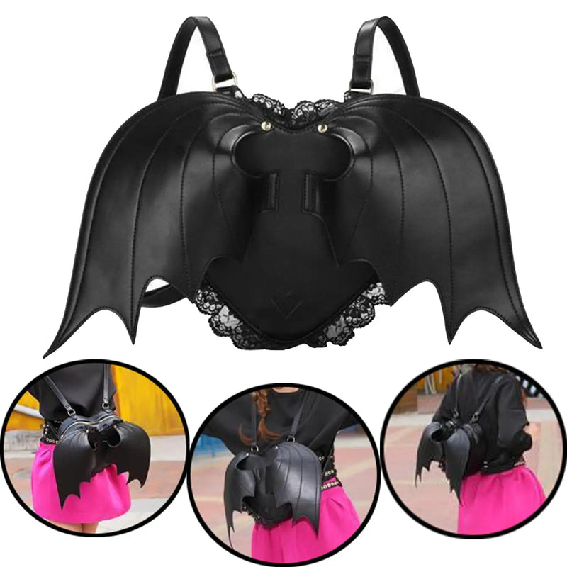 Bat Wing Backpack Goth Punk Leather Daypack Lace Wing Bag