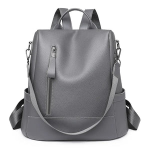 Women Zipper Ladies Backpack PU Leather School Bags Crossbody Shoulder