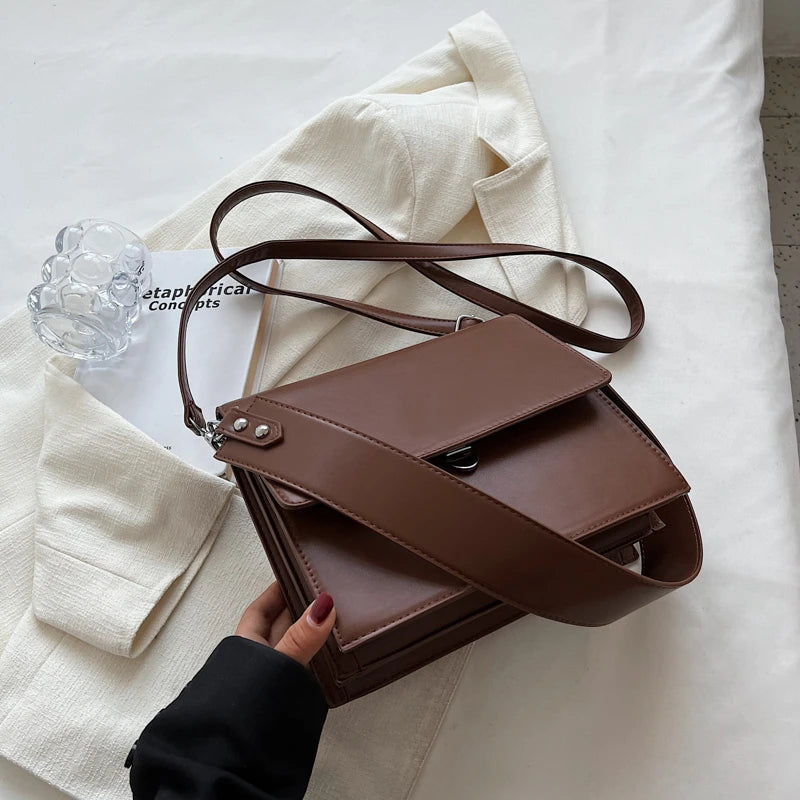 Brown Coffee Crossbody Bag Retro PU Leather Shoulder Bag Women Handbag
