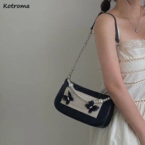Butter-fly Underarm Shoulder Bags French Retro Pearls Party Sweet Girls