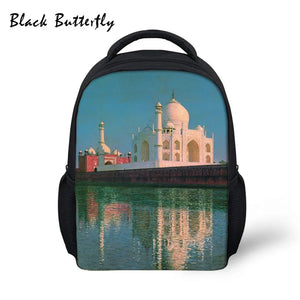 Butterfly Student- Bags Backpack Kids School Bags Ta Mahal Pattern