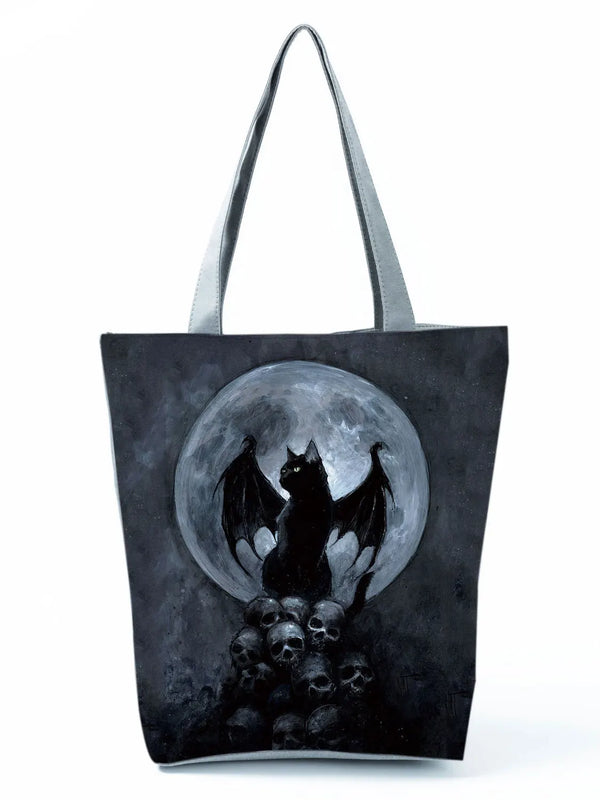 Cat Printed Handbags Female Tote Travel Women Shoulder Bag Casual Foldable