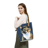 Cat Print Animal Art Painting Shopping Hand Bag Women Shoulder Bag
