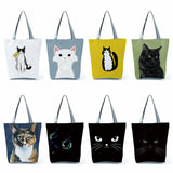Cat Print Animal Art Painting Shopping Hand Bag Women Shoulder Bag