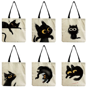 Cat Printed Women Shoulder Bag Animal Eco Friendly Shopping Handbags