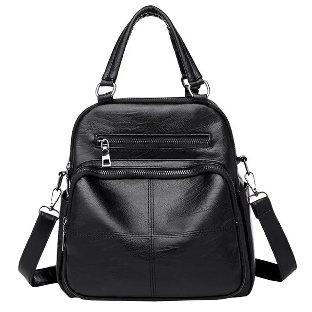 Classic PU Leather Girls Backpack Women Stitching Leather Single Backpack