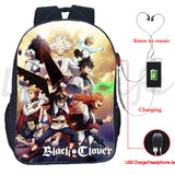Clover Backpack Students Asuta Anime Bookbag Boys Waterproof USB Charging School