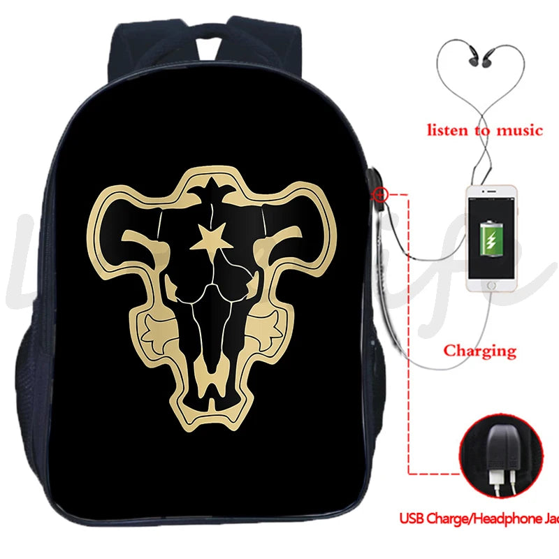 Clover Backpack Students Asuta Anime Bookbag Boys Waterproof USB Charging School