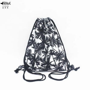 Coconut Tree Drawstring Backpack Women Backpacks Bag Canvas Sport Gym Sack Bags