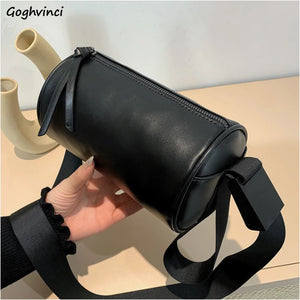 Barrel-shaped Crossbody Bag PU Retro Adjustable Daily High Street Hip-hop Style
