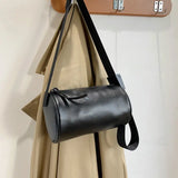 Barrel-shaped Crossbody Bag PU Retro Adjustable Daily High Street Hip-hop Style