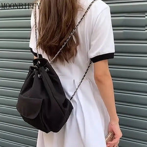 Women's Drawstring Chain Bucket Backpack Casual Travel Bags