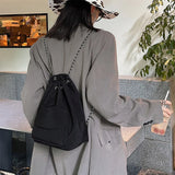 Women's Drawstring Chain Bucket Backpack Casual Travel Bags
