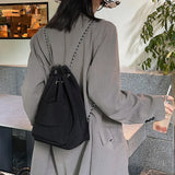 Women's Drawstring Chain Bucket Backpack Casual Travel Bag
