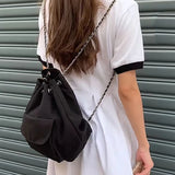 Women's Drawstring Chain Bucket Backpack Casual Travel Bag