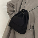 Women's Casual Drawstring Chain Bucket Bag Nylon Backpack