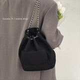 Women's Drawstring Chain Bucket Backpack Casual Travel Bag