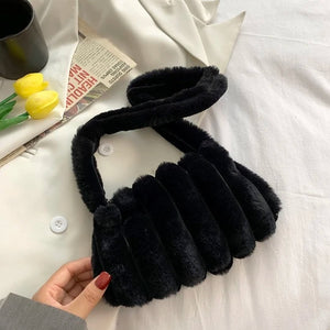 Japan Lady Faux Fur Shoulder Bag Winter Warm Furry Plush Crossbody Handbag