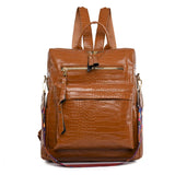 Khaki Women Zipper Ladies Backpack PU Leather School Bags Crossbody Shoulder