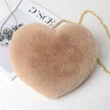 Faux Fur Chain Crossbody Bag Heart Shaped Girls Princess Winter Plush Women
