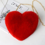 Faux Fur Chain Crossbody Bag Heart Shaped Girls Princess Winter Plush Women