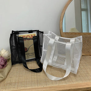 Nylon Mesh Beach Bag Girls Shopper Shoulder Bag Summer Tote Bags For Women