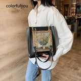 Vintage Oil Girl Pattern Handbag Chain Crossbody Bag