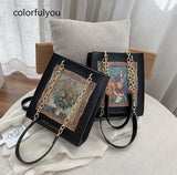 Vintage Oil Girl Pattern Handbag Chain Crossbody Bag