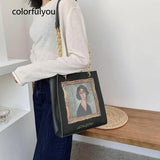 Vintage Oil Girl Pattern Handbag Chain Crossbody Bag