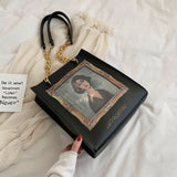 Vintage Oil Girl Pattern Handbag Chain Crossbody Bag