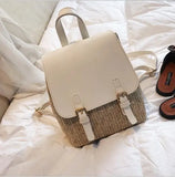 Pink Straw Woven Women Backpack Mini PU Leather Schoolbags For Teenage Girls