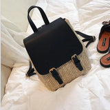 Pink Straw Woven Women Backpack Mini PU Leather Schoolbags For Teenage Girls