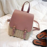 Pink Straw Woven Women Backpack Mini PU Leather Schoolbags For Teenage Girls