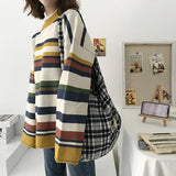 Plaid Women Shoulder Bag Soft Cloth Fabric Handbag Large Capacity Tote Sanded Ca