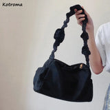 Y2k Pleated Shoulder Bag Women Zipper Underarm Handbag Solid Nylon