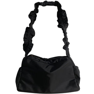 Y2k Pleated Shoulder Bag Women Zipper Underarm Handbag Solid Nylon