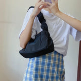 Y2k Pleated Shoulder Bag Women Zipper Underarm Handbag Solid Nylon