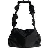Y2k Pleated Shoulder Bag Women Zipper Underarm Handbag Solid Nylon