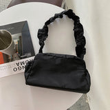 Y2k Pleated Shoulder Bag Women Zipper Underarm Handbag Solid Nylon