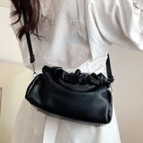 Pleated Shoulder Bag Women Pu Leather Crossbody Top Handle Messenger