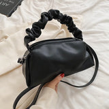 Pleated Shoulder Bag Women Pu Leather Crossbody Top Handle Messenger