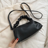 Pleated Shoulder Bag Women Pu Leather Crossbody Top Handle Messenger