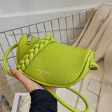 Pu Braided Shoulder Strap Letter Woman Half Moon Bag