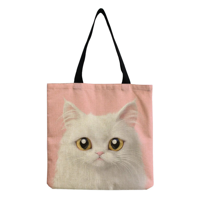 3D Cats Print Shoulder Tote Bag Eco Friendly Beach Shopping Bag