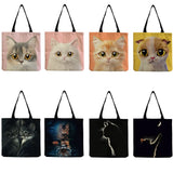 3D Cats Print Shoulder Tote Bag Eco Friendly Beach Shopping Bag