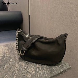 Women Chain Zipper Crossbody Tote Retro Minimalist Style Handbag