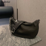 Women Chain Zipper Crossbody Tote Retro Minimalist Style Handbag
