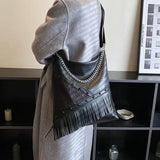 Soft Leather Tassel Handbag Shoulder Bag Large Capacity Top Handle Tote