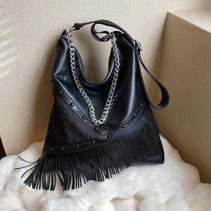 Soft Leather Tassel Handbag Shoulder Bag Large Capacity Top Handle Tote